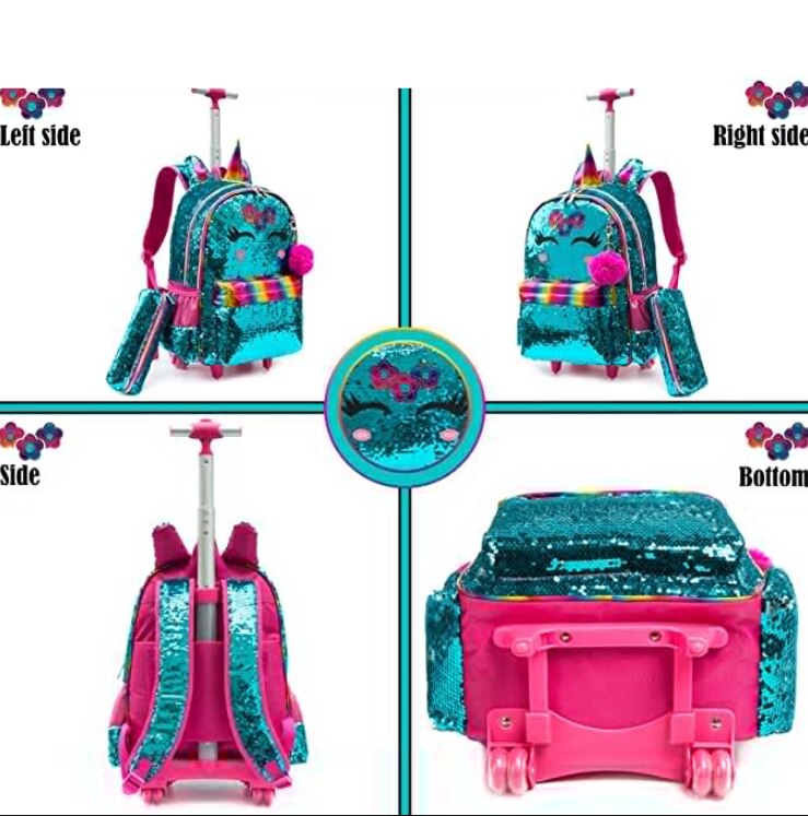 Sequin Design 3-in-1 Kids Trolley School Backpack Set for Girls childrensterritory
