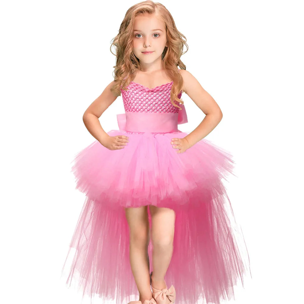 Kids Girls V-neck Evening Birthday Party Tulle Dresses