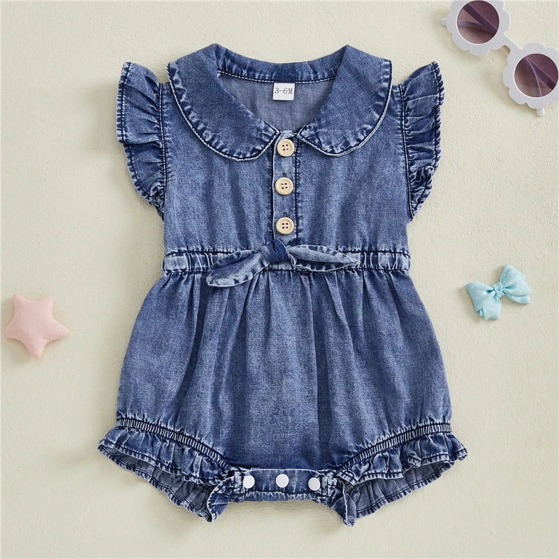 Baby Girls Denim Blue Cotton Romper