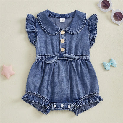 Baby Girls Denim Blue Cotton Romper