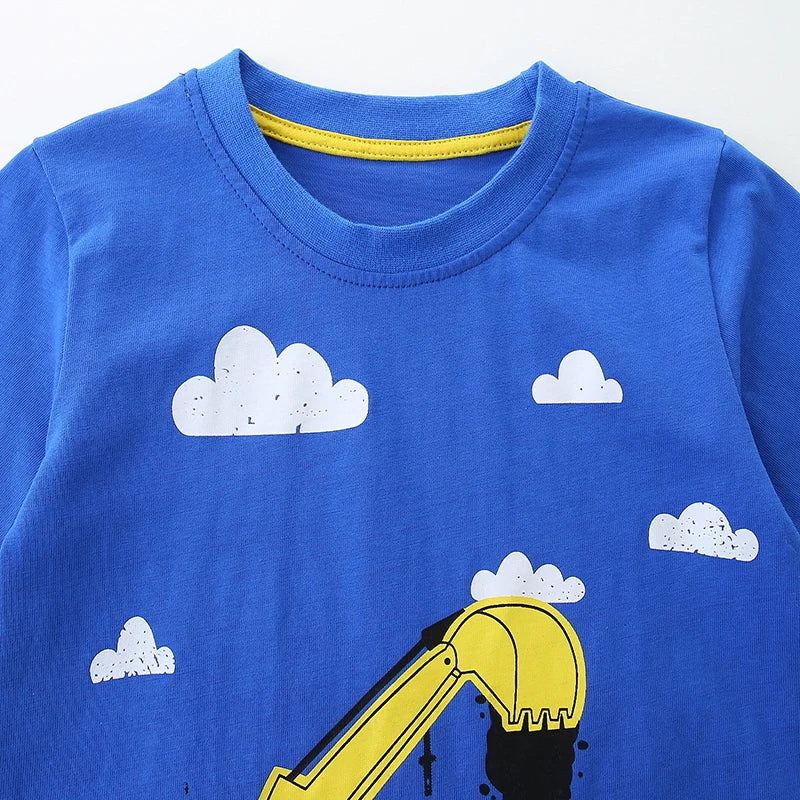 Kids Boys Designer Cartoon Excavator Print Summer T-shirts childrensterritory