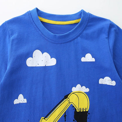 Kids Boys Designer Cartoon Excavator Print Summer T-shirts childrensterritory