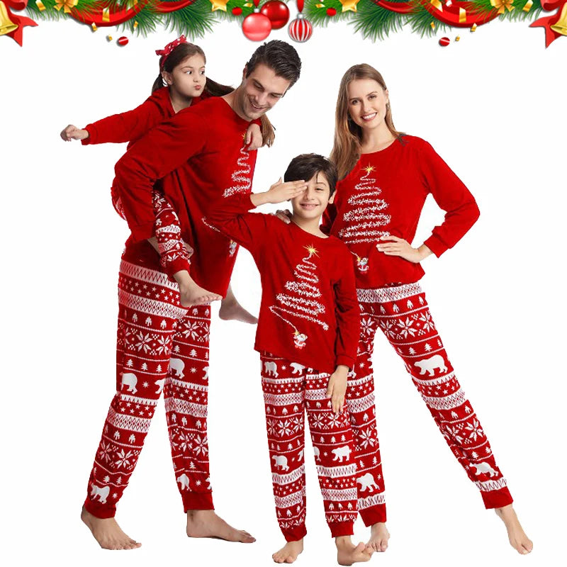 Cartoon Beer and Xmas Tree Print Family Matching Sleepwear Set childrensterritory