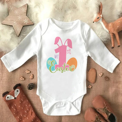 "My 1st Easter" Latter Print Baby Long Sleeve Easter Bodysuit childrensterritory