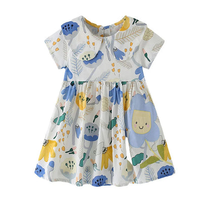 Kids Girls Cartoon Flowers Embroidery Cotton Dresses