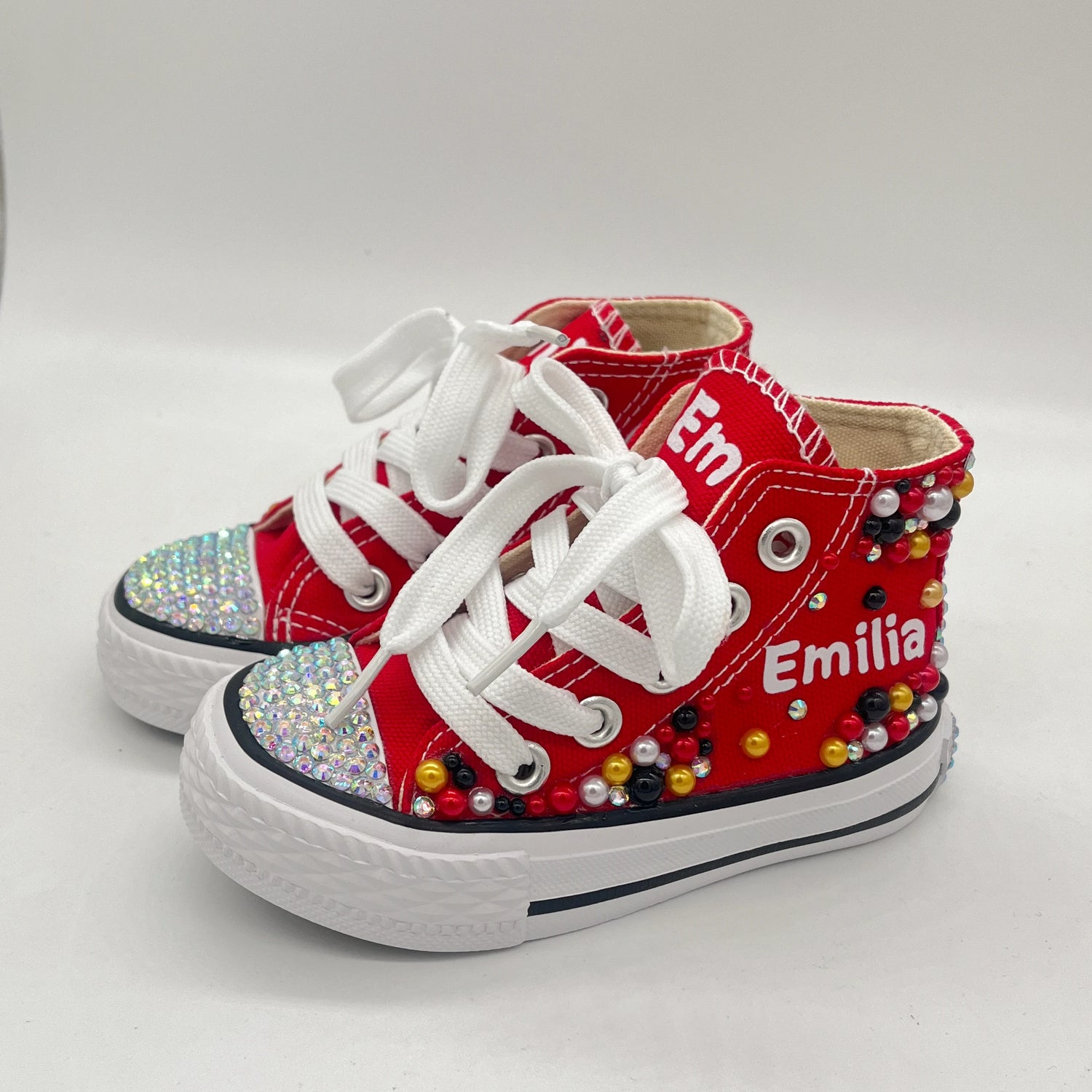 Kids Girls Pink Sparkle Gold Rhinestones Canvas Sneakers