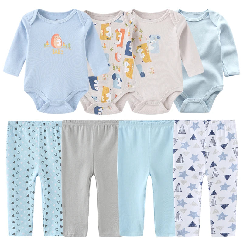 Newborn Baby Cartoon Print 6/8Pieces Soft Bodysuits+Pants Sets childrensterritory