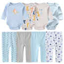 Newborn Baby Cartoon Print 6/8Pieces Soft Bodysuits+Pants Sets childrensterritory