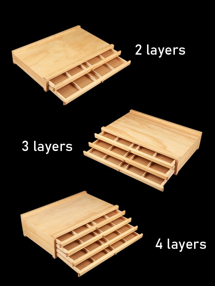 Multi-Layer Wooden Easel Box with Drawers for Stationery Storage childrensterritory