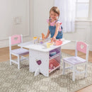 Kids Wooden Heart Stool & Table Set with 4Storage Bins