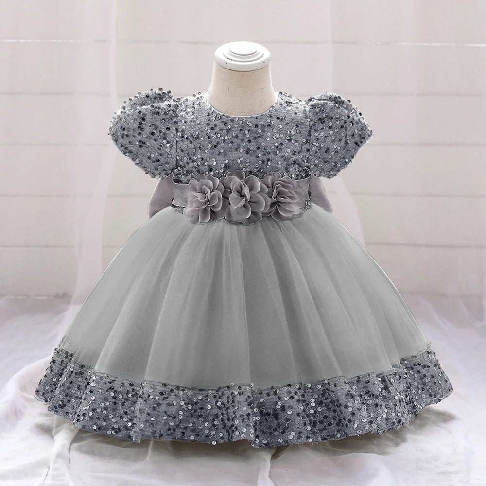 Baby Girl Sequin Lace Designed Fluffy Baptism, Birthday Dress