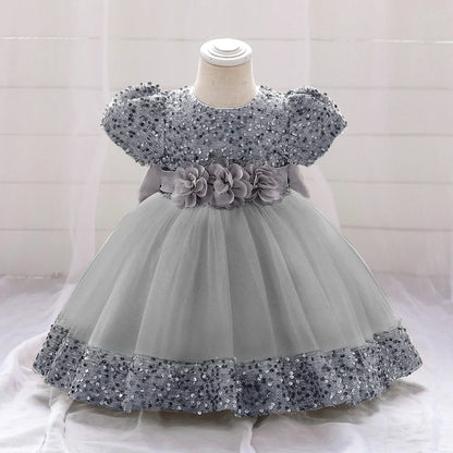 Baby Girl Sequin Lace Designed Fluffy Baptism, Birthday Dress