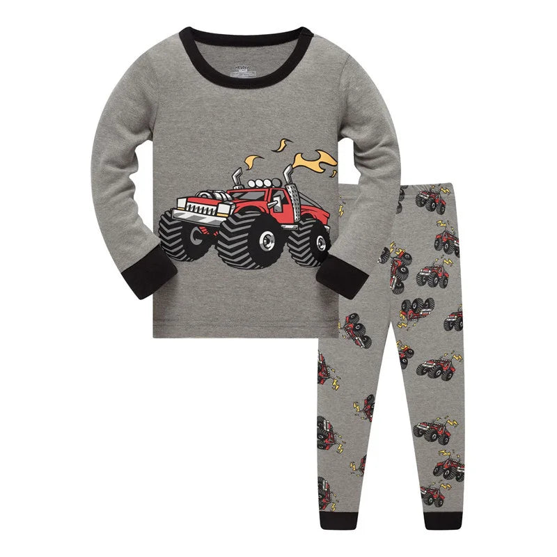 Kids Boys Cartoon Excavator Print Pyjamas Sets childrensterritory