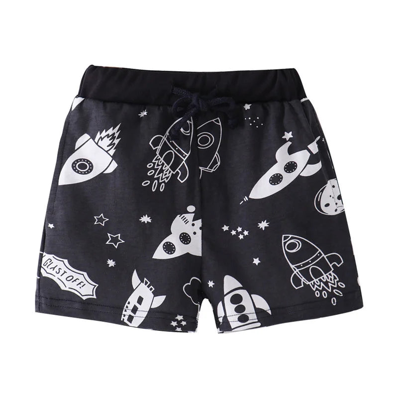 Cartoon Print Summer Drawstring Shorts For Boys Girls