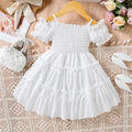 Cold Shoulder Shirred Frill Beach Party Dress for Young Girls