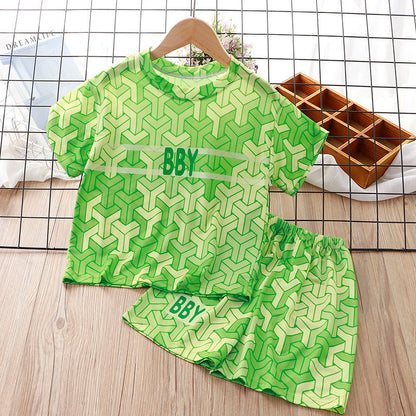 Kids Printed 2PCS Sports T-Shirt and Shorts Set for Summer childrensterritory