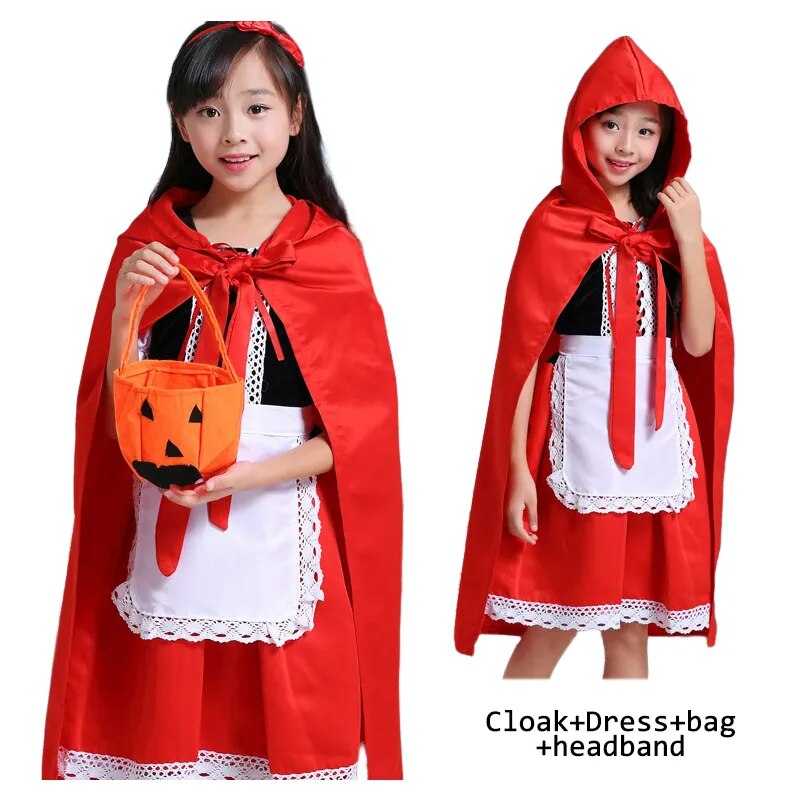 Kids Girls Fancy Cosplay Dresses for Halloween with Pumpkin Bag childrensterritory