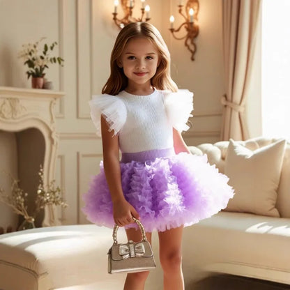 Kids Girls Flying Sleeve Top+gauze Skirt 2pcs Summer Set