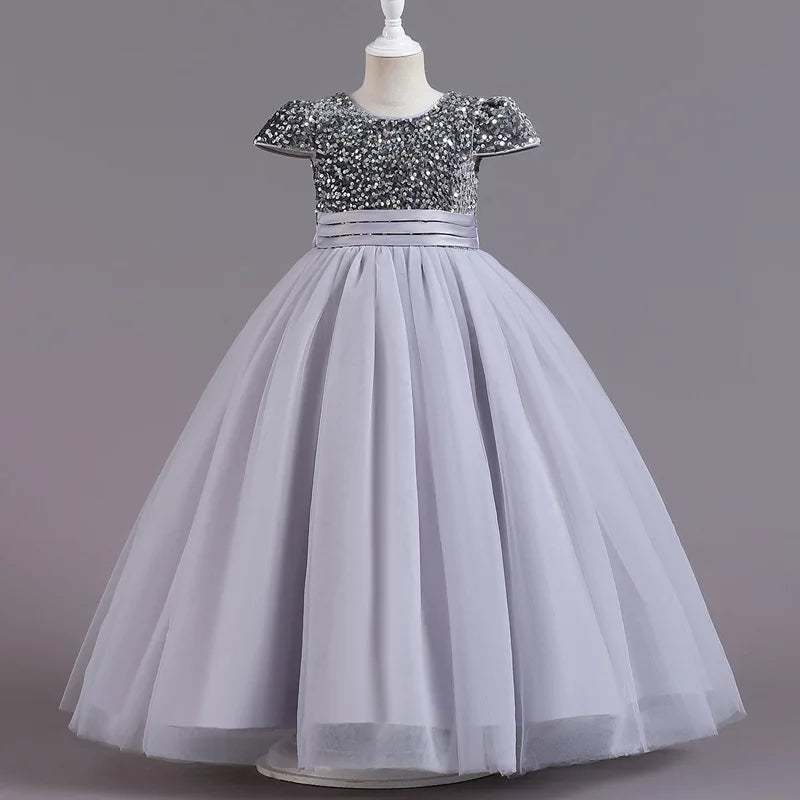 Sequin Bow Design Fluffy Formal Evening Party Dresses childrensterritory