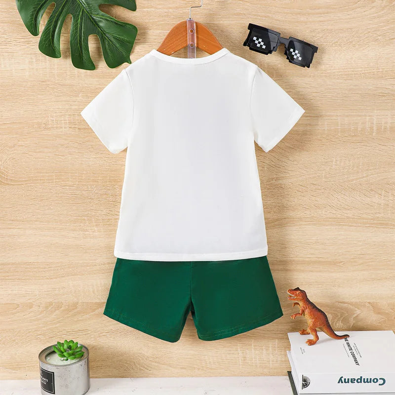 Kids Boys 2Pcs Dinosaur Print T-Shirt and Shorts Set for Summer