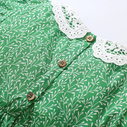 Collar Design Flower Print Summer Dresses for Girls childrensterritory