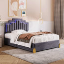 Full-size Platform Bed with Upholstery, Four Drawers, and LED Lights childrensterritory