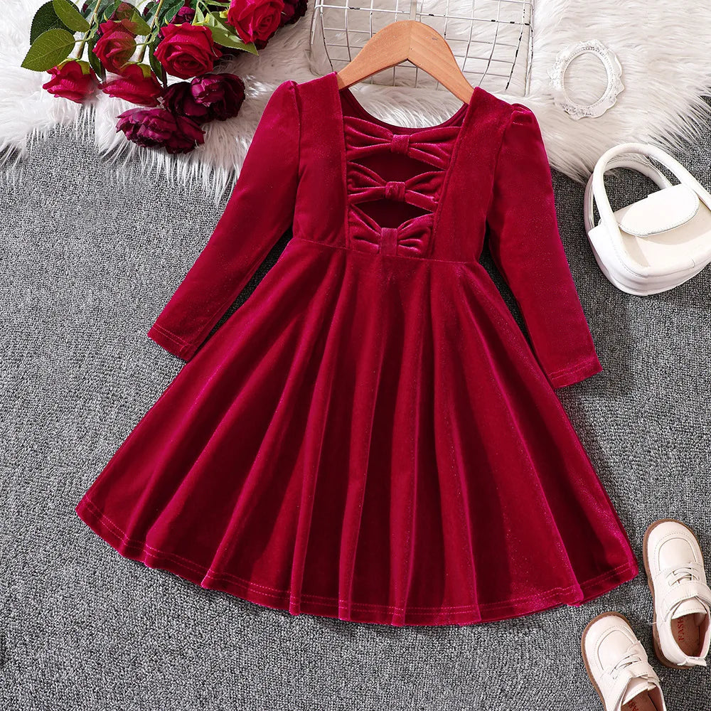 Girls’ Cozy Solid Color Long-Sleeve Winter Dresses childrensterritory