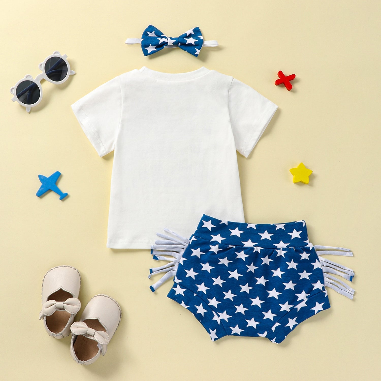 4th of July Baby Girl Outfit Letter Top and Tassel Shorts childrensterritory