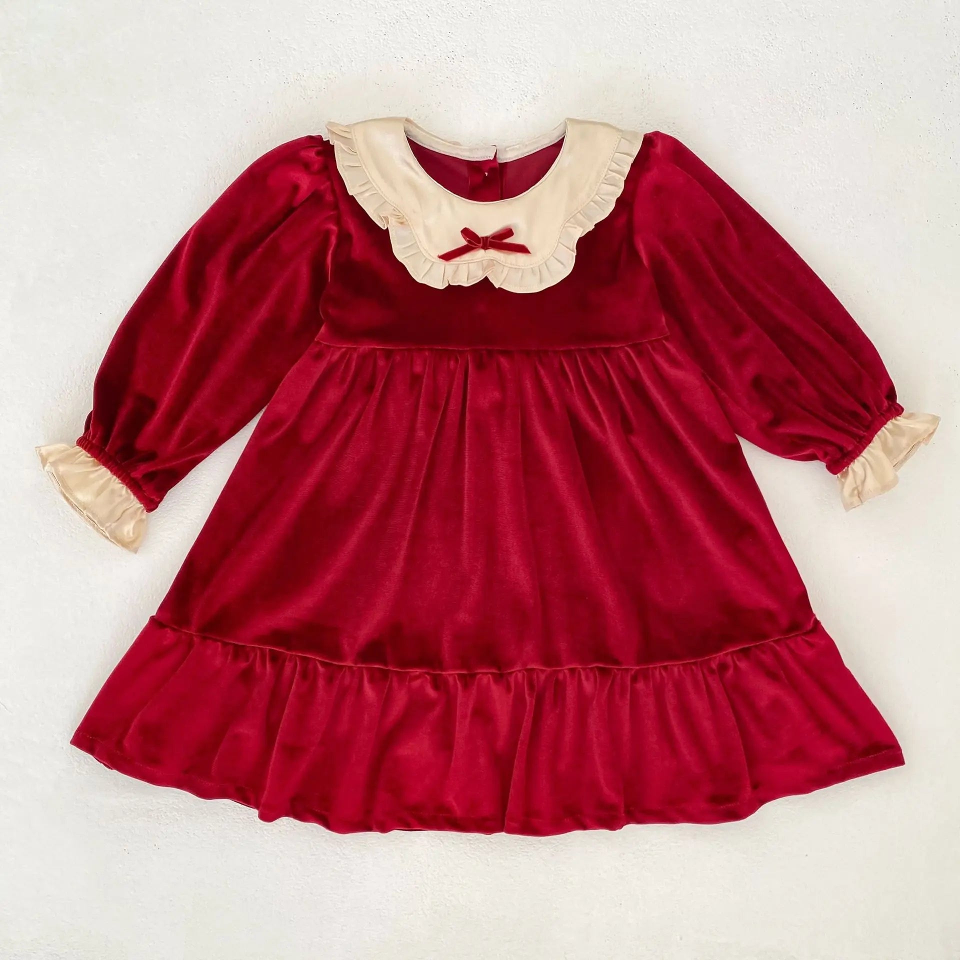 Girls' Long-Sleeved Lace Design Christmas Dresses childrensterritory