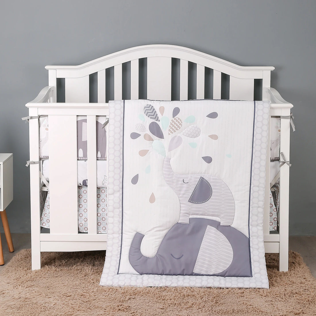Cartoon Elephant Print 3Pcs Baby Bedding Set