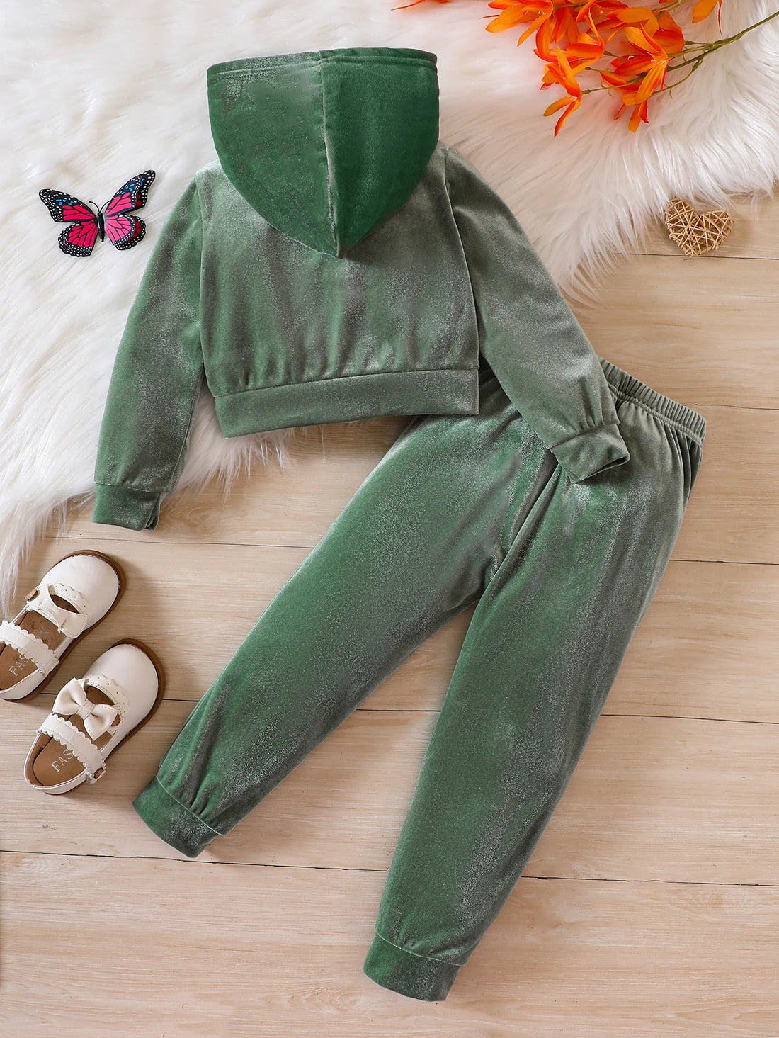 Kids Girls Hooded Butterfly Sweater with Long Pants Set childrensterritory