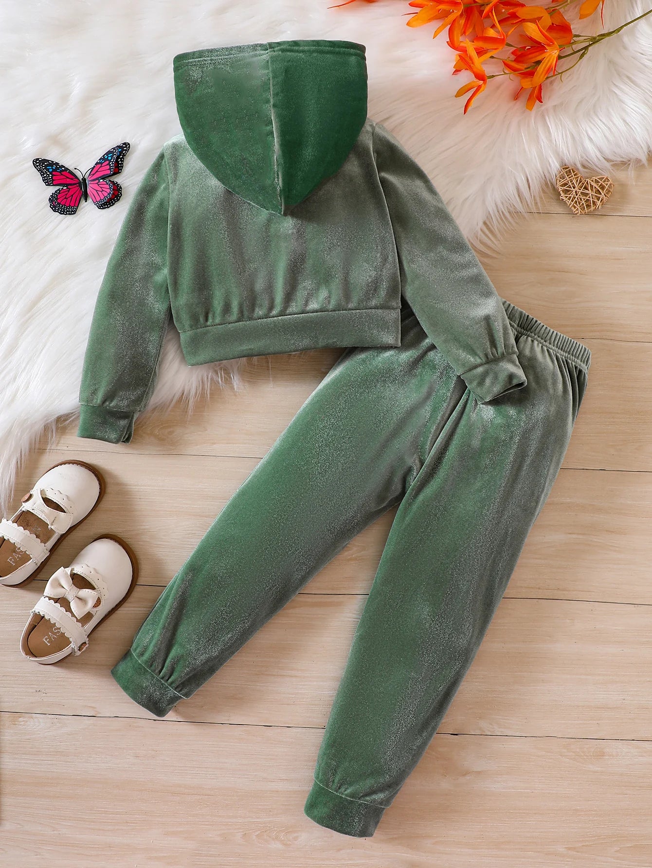 Kids Girls Hooded Butterfly Sweater with Long Pants Set childrensterritory