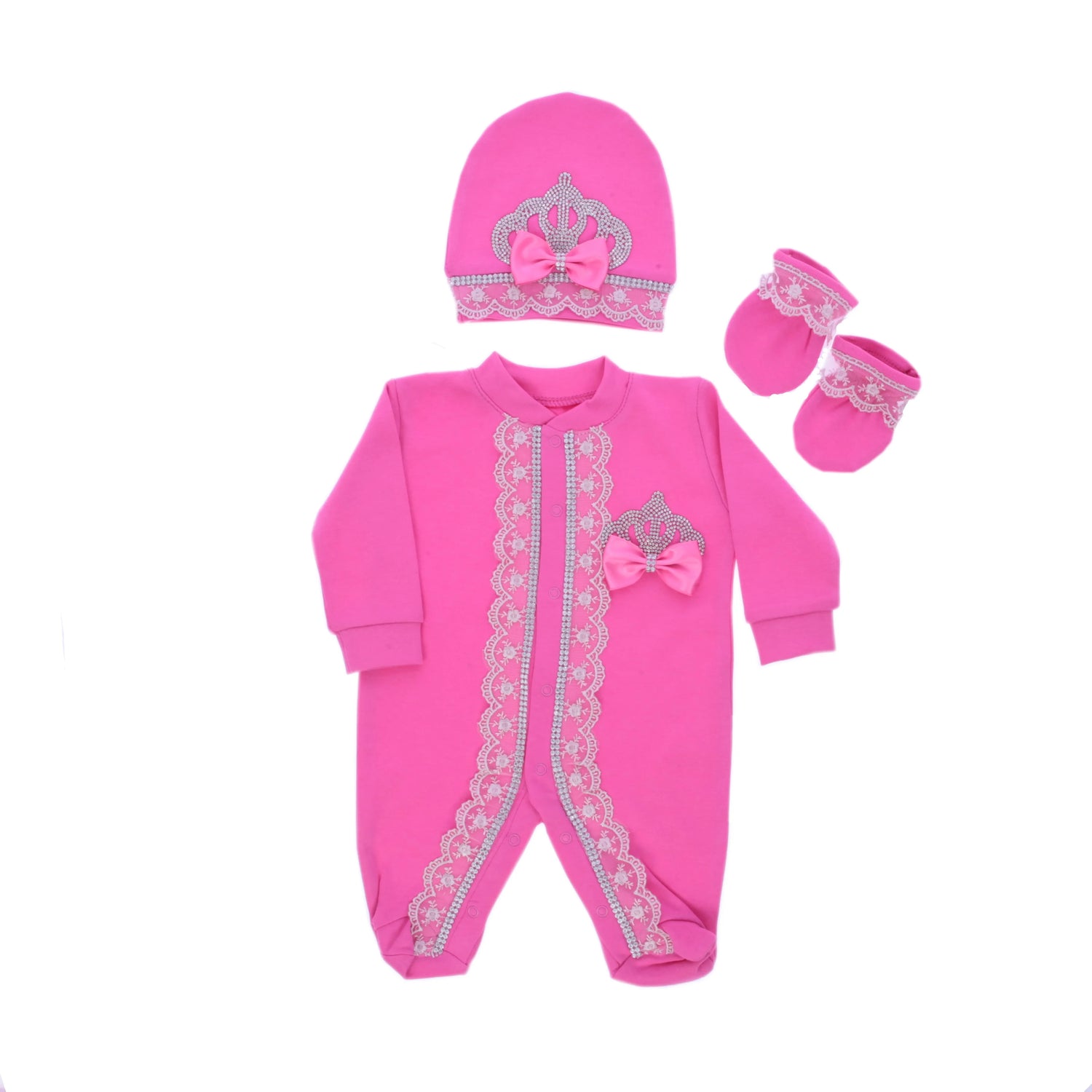 3pcs Pearly Crown Personalised Name Onesie for Newborn Babies childrensterritory