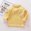 Kids Korean Style Turtleneck Striped Design Velvet Winter T-shirts childrensterritory