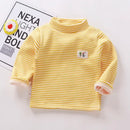 Kids Korean Style Turtleneck Striped Design Velvet Winter T-shirts childrensterritory