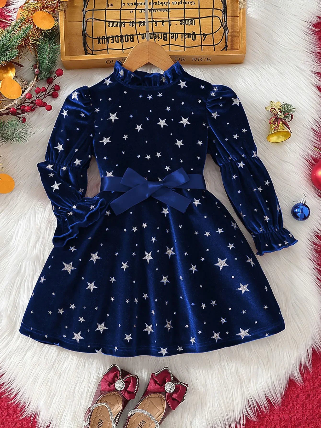 Girls' Full Sleeves Bowknot Design Party Dresses childrensterritory