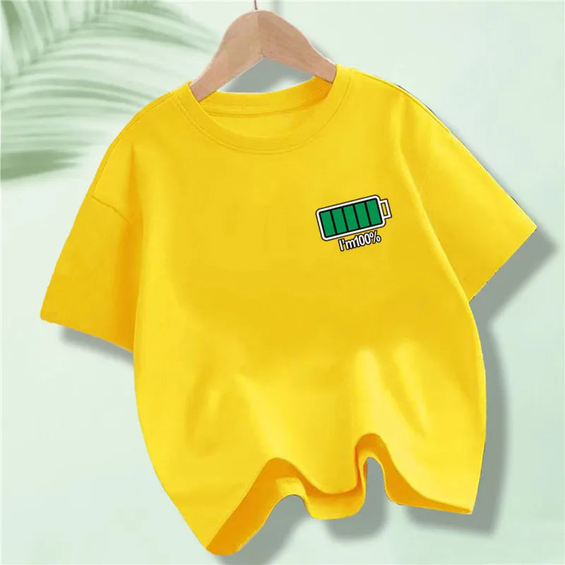 Kids 100% Full Battery Design T-shirts for Summer childrensterritory