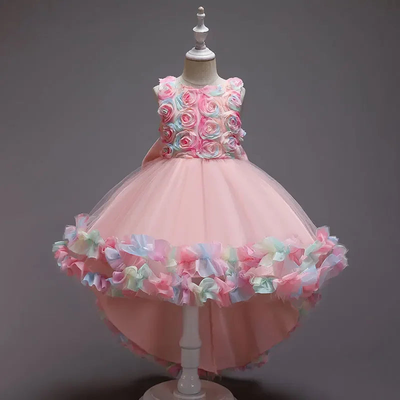 Layers Tulle Colorful 3D Flowers Little Princess Party Gown