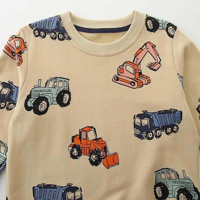 Boys Excavator Cartoon Print Casual Sweatshirts