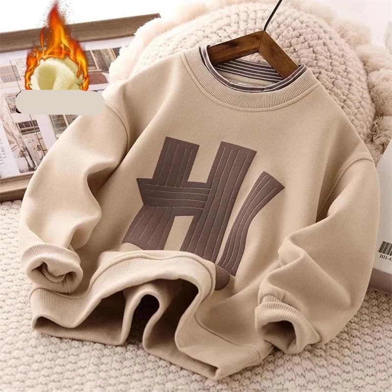 "HI" Letter Printed Kids Boys Warm Fleece Sweatshirts childrensterritory