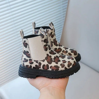 Leopard Print Anti Slip Children PU Zip Ankle Shoes childrensterritory