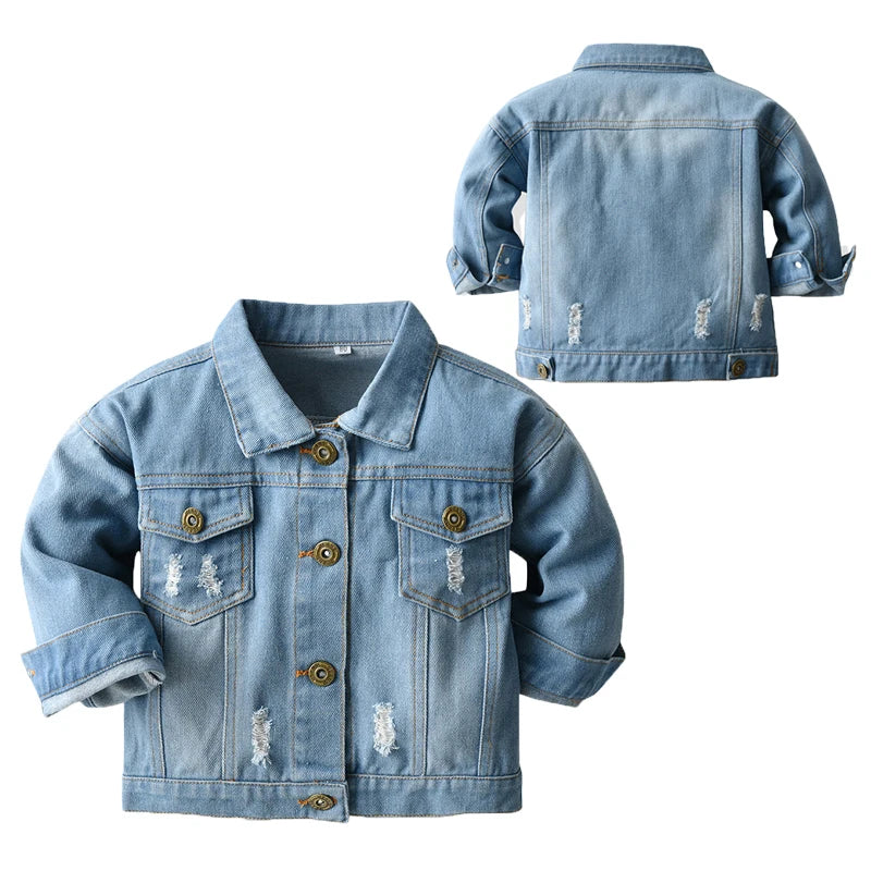 Baby/Kids Girls Boys Button Pocket Down Denim Jacket