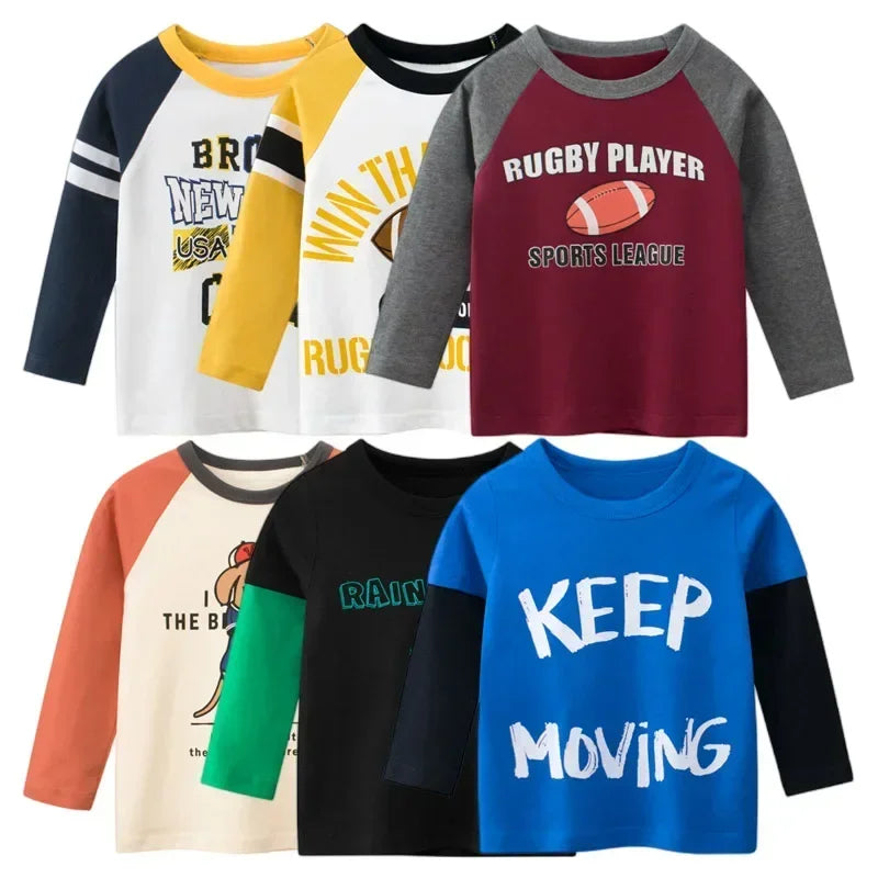 Rugby Letter Print Kids Boys Bottoming Cotton T-shirts