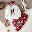 Baby Girl Rabbit Print Pullover & Floral Print Pants & Headband Set childrensterritory