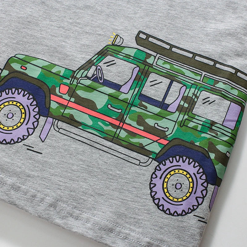 Kids Boys Cartoon Vehicles Print Cotton T-shirts for Summer