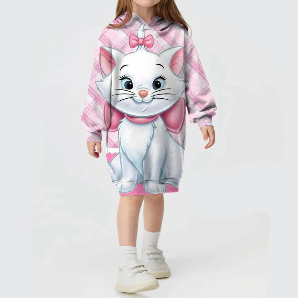 Kids Girls Cute Cat Print Casual Hoodie Dresses