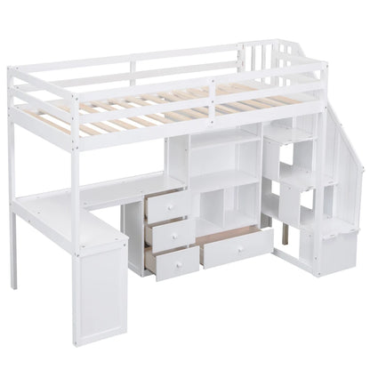 With an L-shaped Desk and a Storage Staircase, The Twin Size Loft Bed childrensterritory