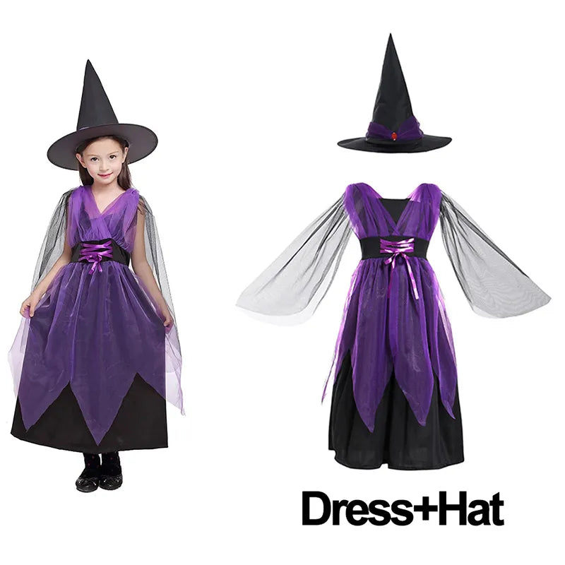 Kids Girls Fancy Cosplay Dresses for Halloween with Pumpkin Bag childrensterritory