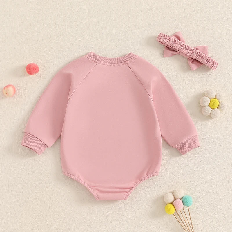 Flower Print Baby Girls Romper with Bowknot Headband
