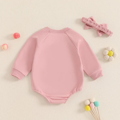 Flower Print Baby Girls Romper with Bowknot Headband